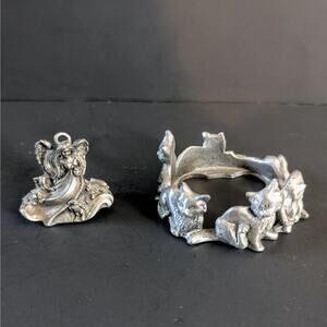Artist Signed Pewter Collectibles – Angel w/Cats & Cat Wreath Ring (Seagull)